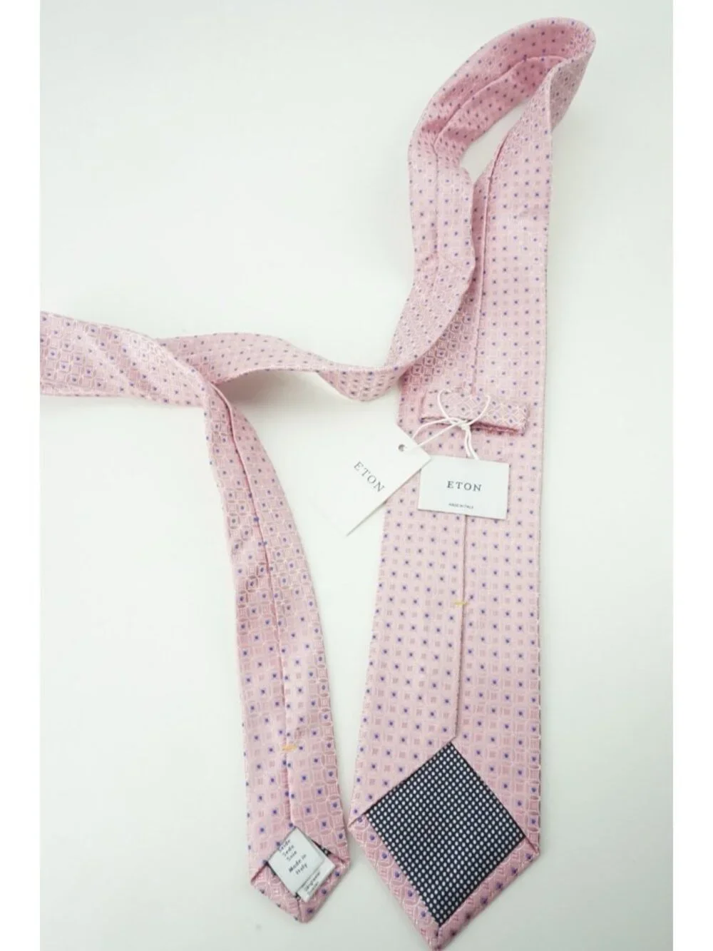 Eton Bubblegum Pink Cobalt Blue Foulard Geometric 100% Silk Tie Brand New Tags